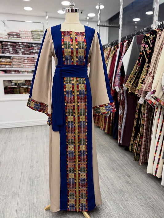 New Beige Simple Tatreez with kharaz dress