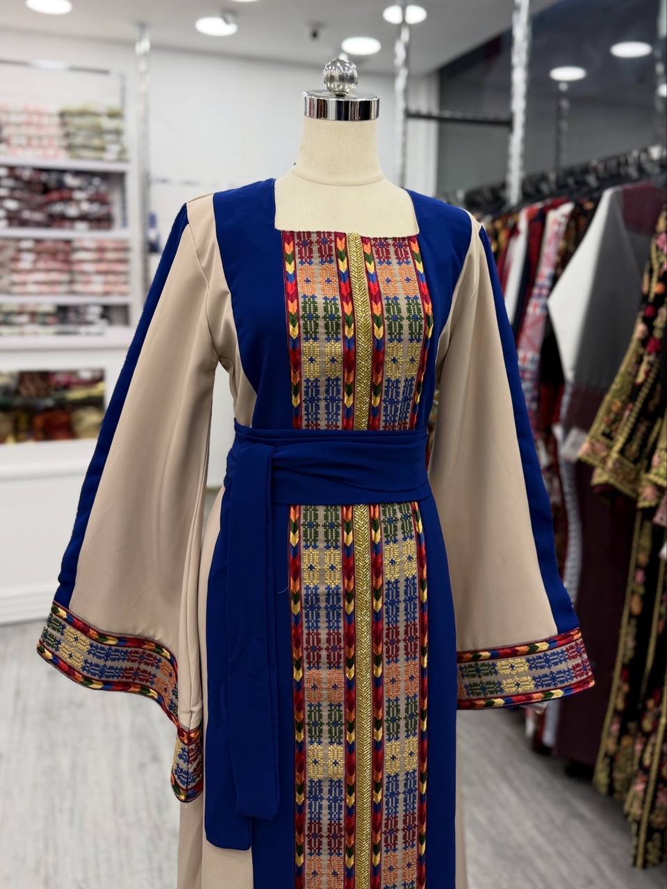 New Beige Simple Tatreez with kharaz dress