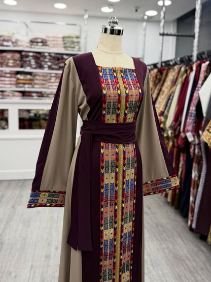 New Beige Simple Tatreez with kharaz dress