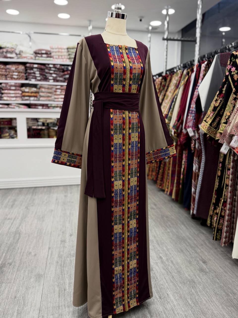 New Beige Simple Tatreez with kharaz dress