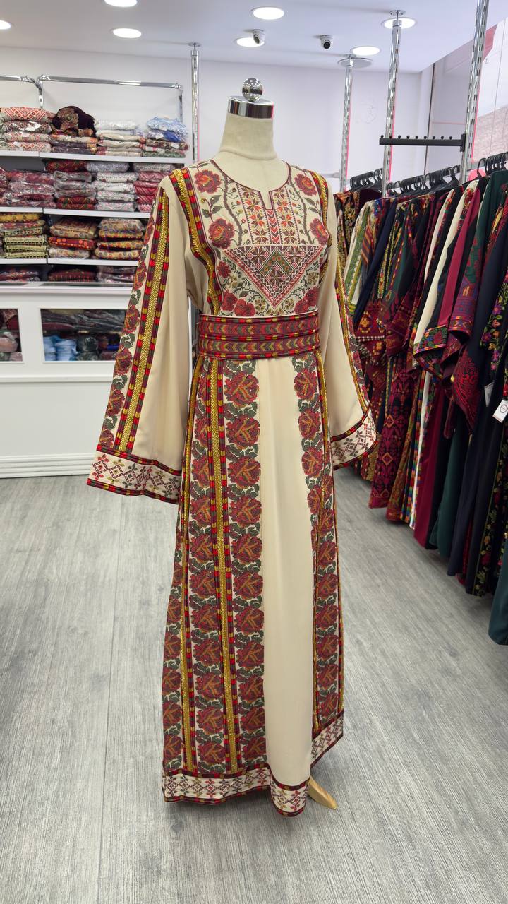 New Beige Floral Sabyel Kharaz Thobe