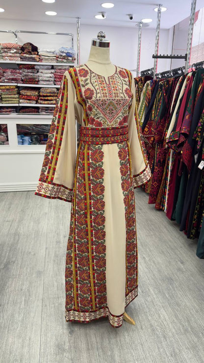 New Beige Floral Sabyel Kharaz Thobe