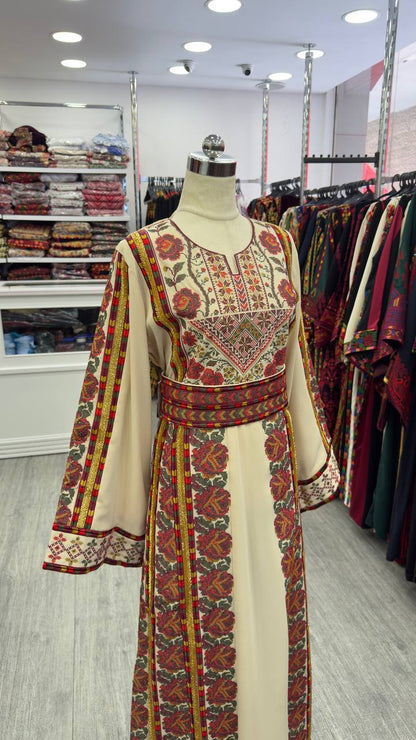 New Beige Floral Sabyel Kharaz Thobe