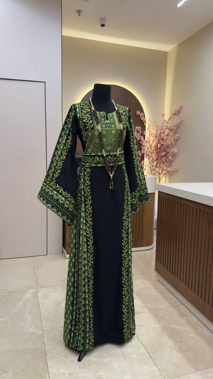 New Black with Green Embroidery Zaytona Thobe