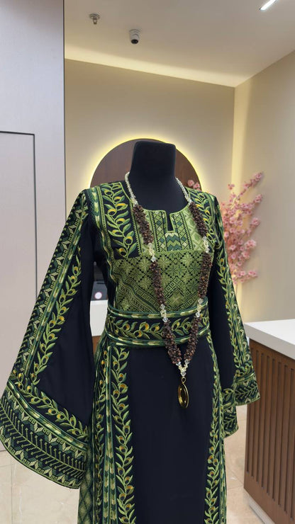 New Black with Green Embroidery Zaytona Thobe